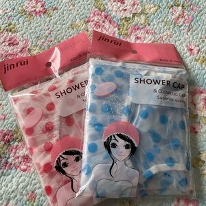 Pink and Blue Waterproof Shower Caps with Elastic Edges